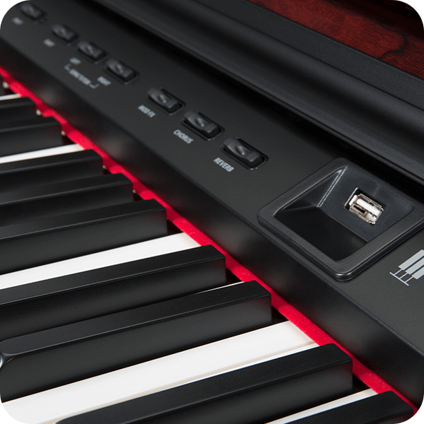 Williams Overture II digital grand piano USB connection close up.
