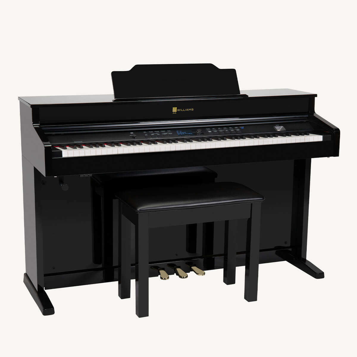 Williams Overture III digital console piano black right.