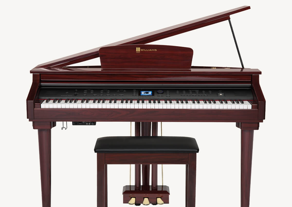 Williams Symphony grand digital grand piano mahogany front.