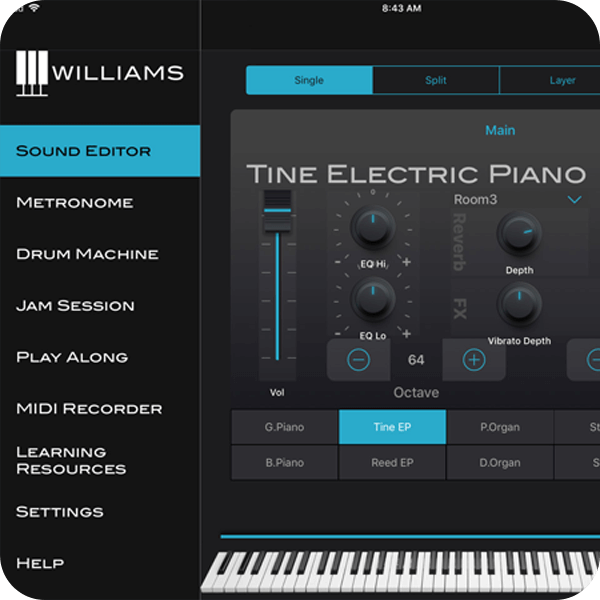 Williams Piano App on iPad.