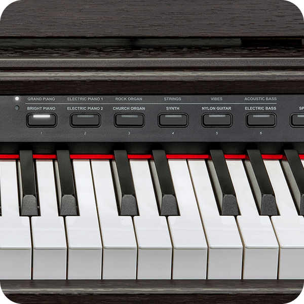 Williams Rhapsody III digital piano keys and control panel close up.