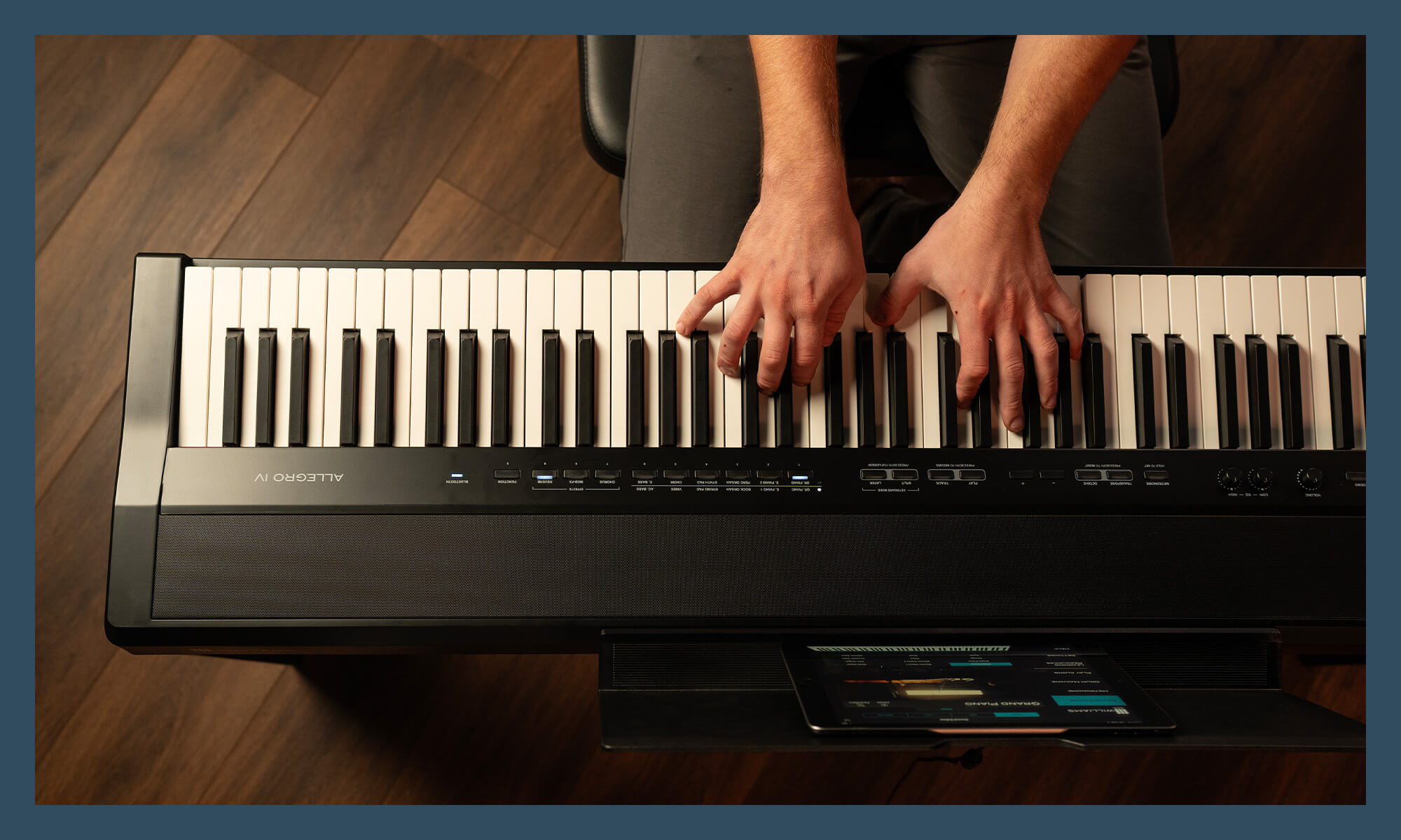 Williams Allegro IV portable digita piano being played at home in comfort.